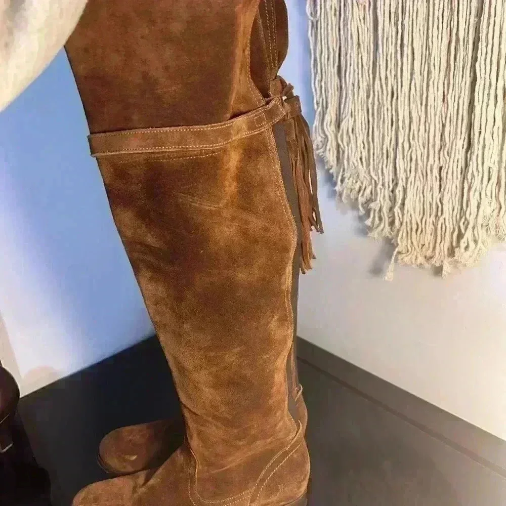 Frye Brown Suede Molly Tassel Over the Knee Boot, Size 7 Excellent condition